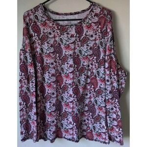 Westbound Woman Plus 2X Black/Red/White Paisley Print Long Sleeve Round Neck